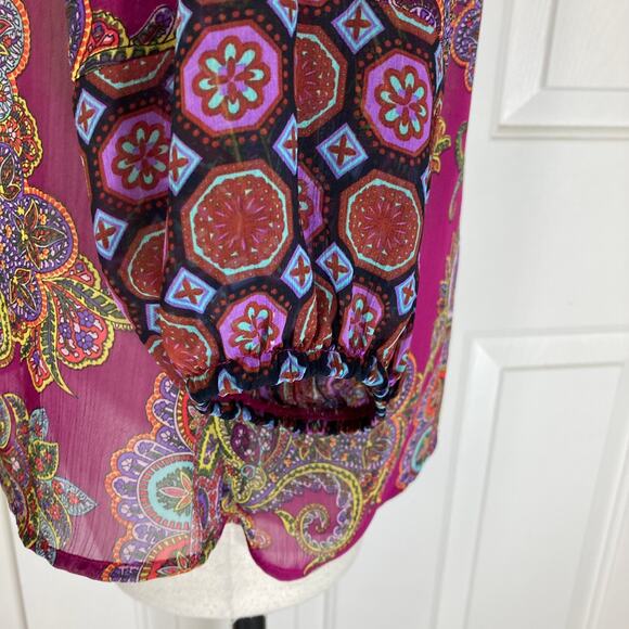 Anthropologie floral paisley bohemian blouse Fig and flower oversize chiffon top - Picture 4 of 9